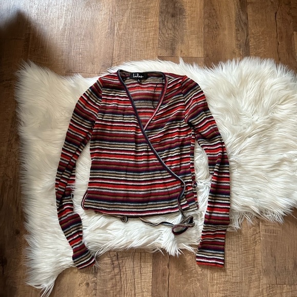 LULU’S Only Love Red Multi Striped Wrap Sweater Top - Picture 5 of 7